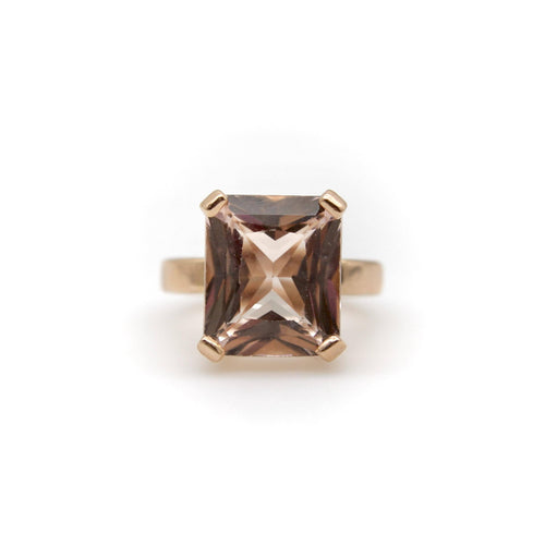 Bague Bague vintage en or rose 14k avec morganite taille émeraude 58 Facettes A2001X