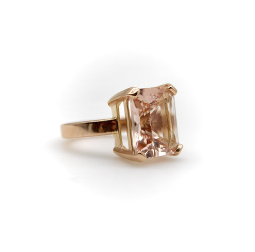 Bague Bague vintage en or rose 14k avec morganite taille émeraude 58 Facettes A2001X