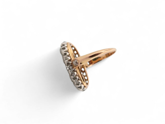 Bague 48 Bague marquise navette en or rose 18k et platine, 17 diamants 3,4 ct 58 Facettes 270710