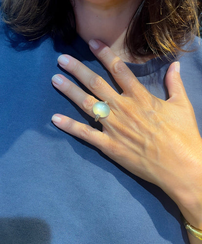 Bague 50 Pomellato - Bague Luna en or gris et calcédoine, diamants bruns 58 Facettes 1