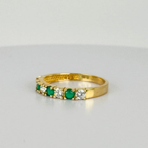 Bague Bague alliance vintage en or jaune 14k avec saphirs blancs et émeraudes 58 Facettes 2512019