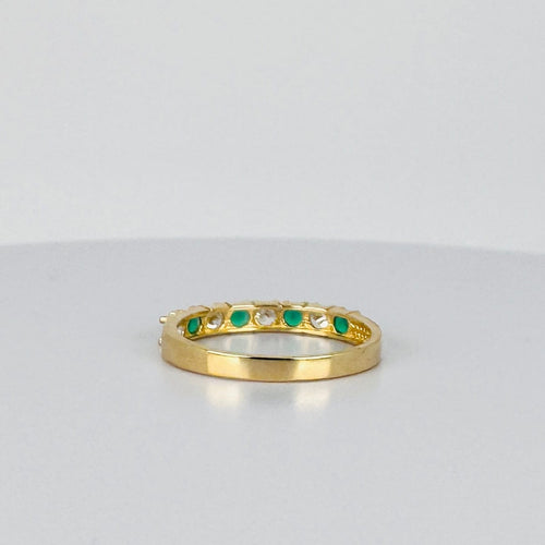 Bague Bague alliance vintage en or jaune 14k avec saphirs blancs et émeraudes 58 Facettes 2512019