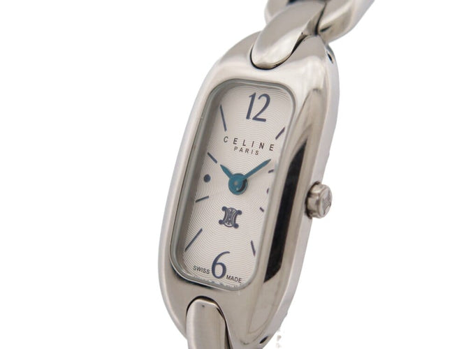 Montre Celine Macadam Triomphe - Montre classique quartz 35 mm en acier palladié 58 Facettes 267061