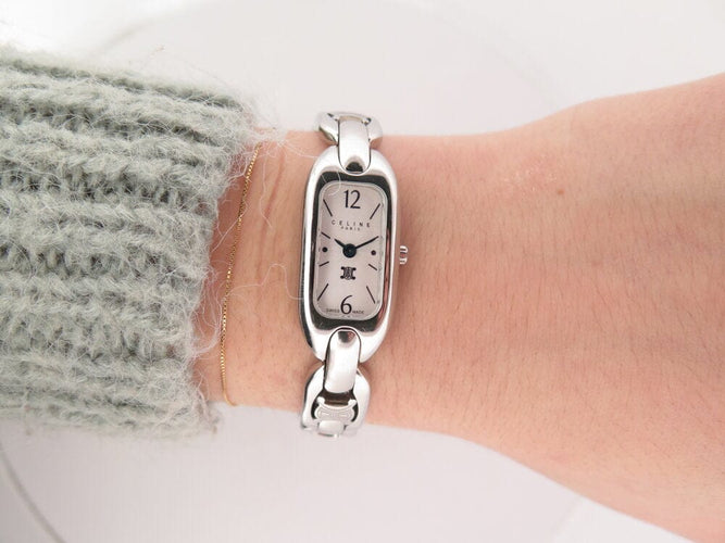 Montre Celine Macadam Triomphe - Montre classique quartz 35 mm en acier palladié 58 Facettes 267061