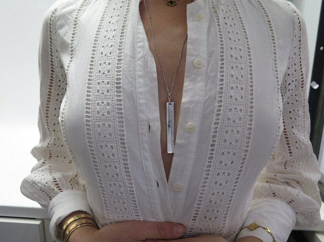 Collier Messika Kate - Collier sautoir pendentif vertical en or blanc 18k et diamants 58 Facettes 268837