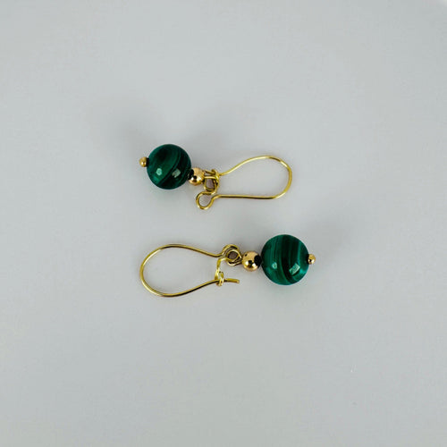 Boucles d'oreilles Boucles d’oreilles vintage en or jaune 18k et malachite verte 58 Facettes 2505019
