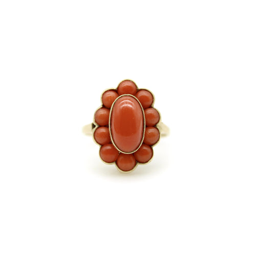 Bague Bague rétro en or 14k au corail cabochon 58 Facettes A2002D