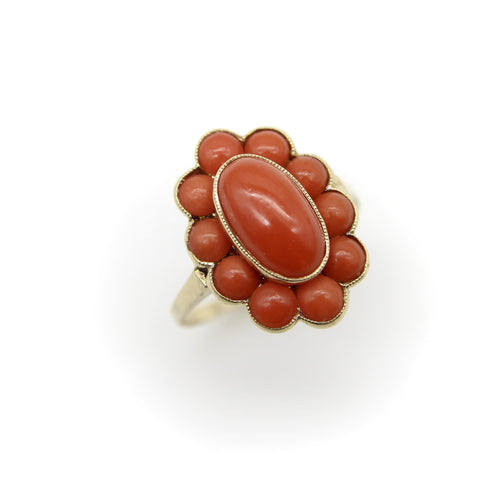Bague Bague rétro en or 14k au corail cabochon 58 Facettes A2002D
