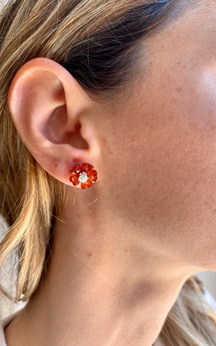Boucles d'oreilles Boucles d’oreilles fleur en or 18 carats, cornaline et diamants 0,85 ct 58 Facettes