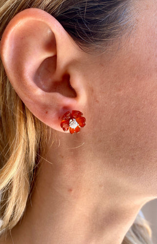 Boucles d'oreilles Boucles d’oreilles fleur en or 18 carats, cornaline et diamants 0,85 ct 58 Facettes