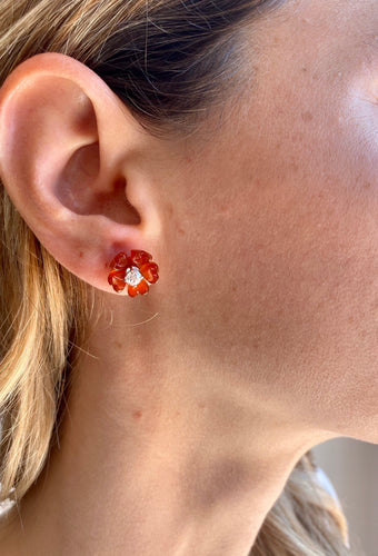 Boucles d'oreilles Boucles d’oreilles fleur en or 18 carats, cornaline et diamants 0,85 ct 58 Facettes