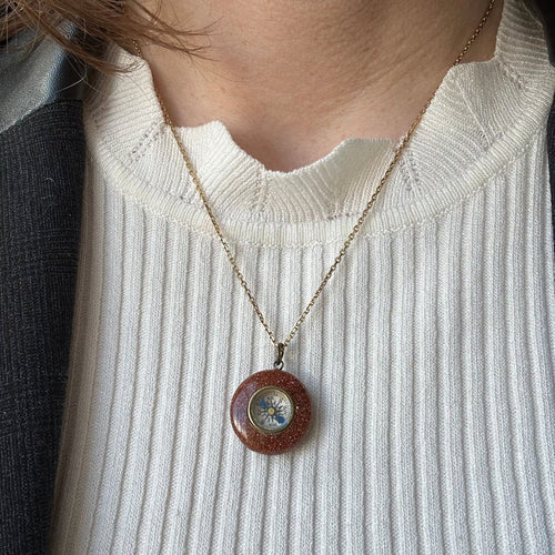 Pendentif Pendentif vintage boussole en verre aventuriné bombé 58 Facettes REF2319