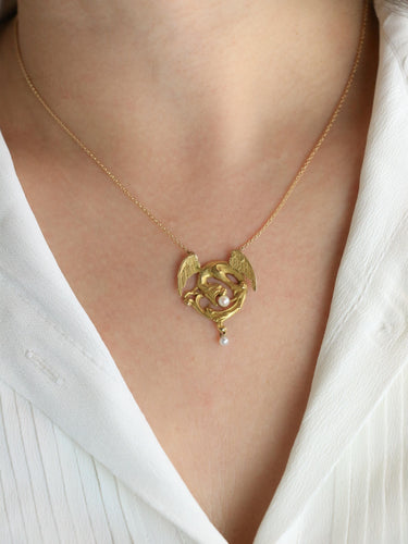 Collier Collier Art nouveau - Chimère en or jaune 18 carats et perles 58 Facettes 1108.3