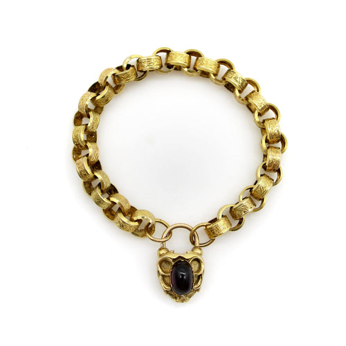 Bracelet Bracelet à maillons rolo avec cadenas cœur en or jaune 14k et grenat 58 Facettes