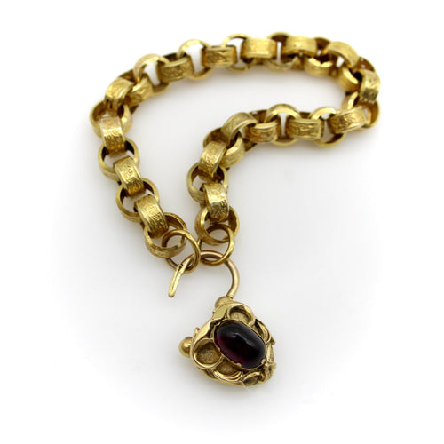 Bracelet Bracelet à maillons rolo avec cadenas cœur en or jaune 14k et grenat 58 Facettes