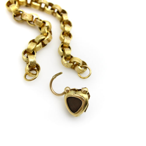Bracelet Bracelet à maillons rolo avec cadenas cœur en or jaune 14k et grenat 58 Facettes