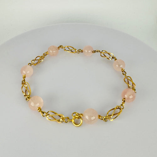 Bracelet Bracelet vintage en or jaune 14 carats et quartz rose 58 Facettes 2508034