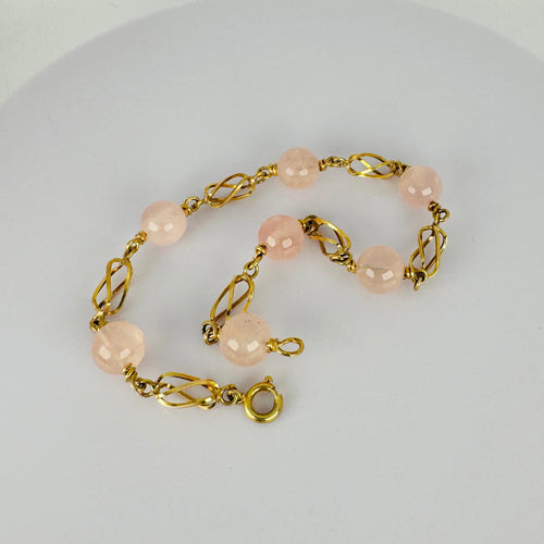 Bracelet Bracelet vintage en or jaune 14 carats et quartz rose 58 Facettes 2508034