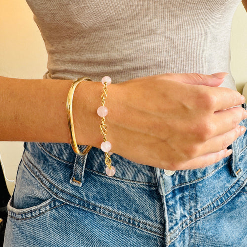 Bracelet Bracelet vintage en or jaune 14 carats et quartz rose 58 Facettes 2508034