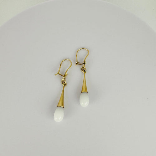 Boucles d'oreilles Boucles d’oreilles pendantes vintage en or jaune 14k et quartz blanc 58 Facettes 2508003