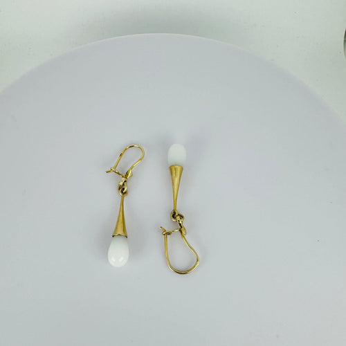 Boucles d'oreilles Boucles d’oreilles pendantes vintage en or jaune 14k et quartz blanc 58 Facettes 2508003