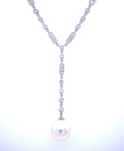 Collier Art déco - Collier pendentif en or blanc 18 carats avec diamants 58 Facettes