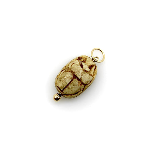 Pendentif Egyptian Revival - Pendentif scarabée en or jaune 14k et pierre beige 58 Facettes A2003M