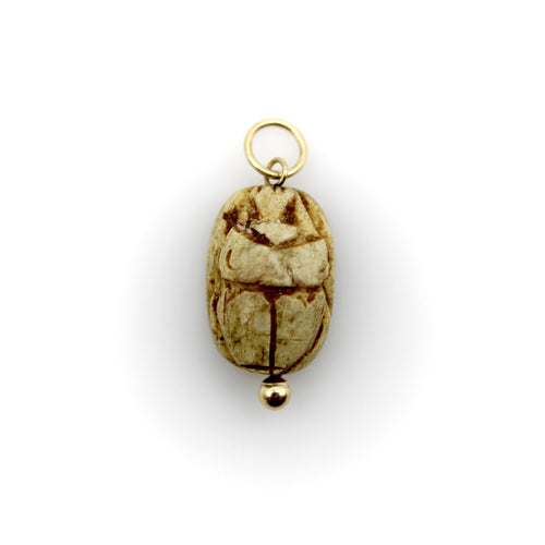 Pendentif Egyptian Revival - Pendentif scarabée en or jaune 14k et pierre beige 58 Facettes A2003M