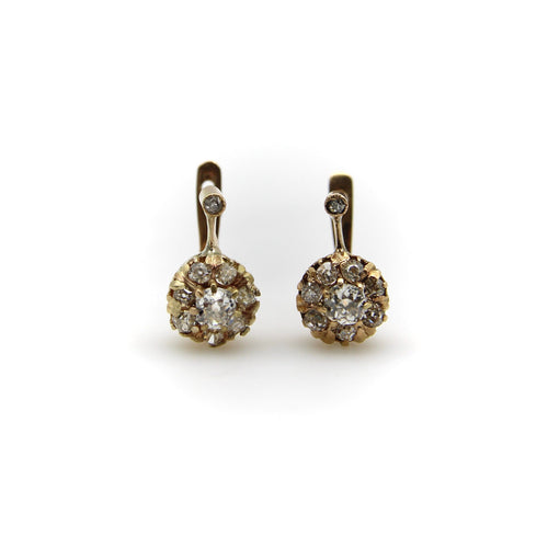 Boucles d'oreilles Boucles d'oreilles pendantes fleurs victoriennes en or 18k et diamants 58 Facettes