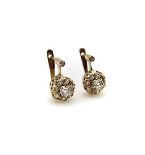 Boucles d'oreilles Boucles d'oreilles pendantes fleurs victoriennes en or 18k et diamants 58 Facettes