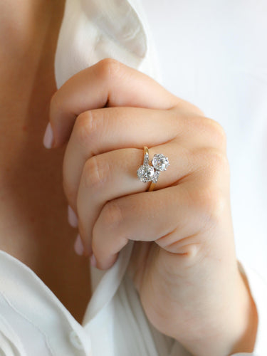 Bague 52 Bague toi et moi ancienne en or 18 carats et platine, diamants 2,60 ct 58 Facettes 1113.1