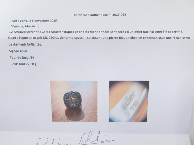 Bague 54 Adler - Bague Pierre cabochon cage en or blanc 18k et diamants 2 ct 58 Facettes 268856