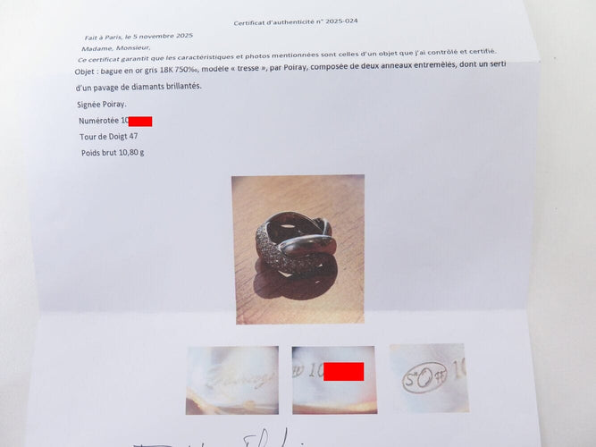 Bague 47 Poiray Tresse - Bague GM en or blanc 18k et diamants 1 ct 58 Facettes 268752