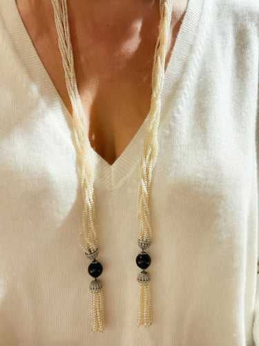Collier Collier Bayadère 1920 en platine, perles fines, diamants et onyx 58 Facettes 1