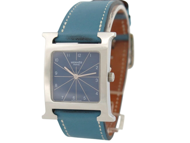 Montre montre HERMES heure h hh1.510 quartz 34 mm en acier et cuir bleu 58 Facettes 272965