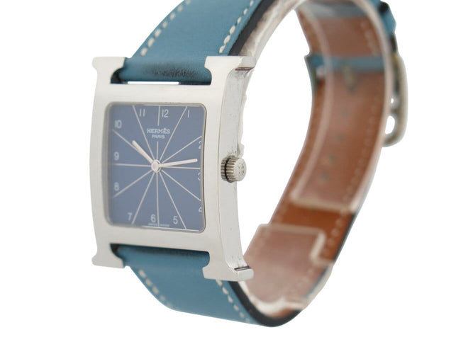 Montre montre HERMES heure h hh1.510 quartz 34 mm en acier et cuir bleu 58 Facettes 272965
