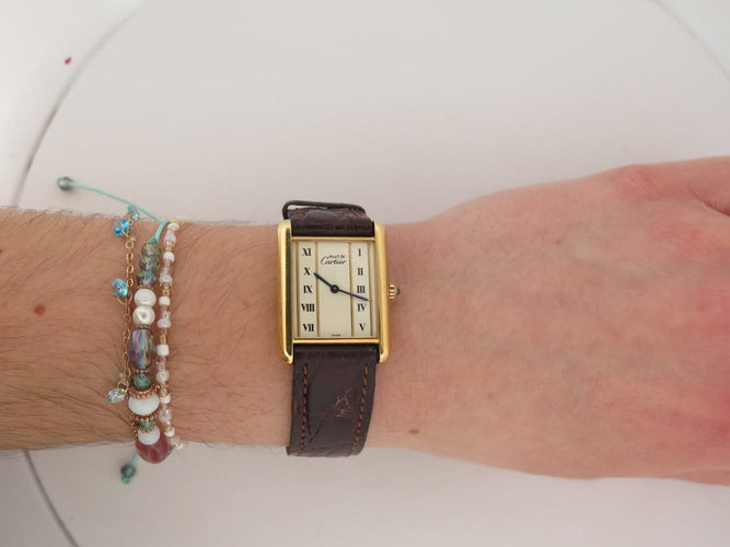 Montre vintage montre CARTIER tank must 681006 vermeil plaque or quartz plated 58 Facettes 272827