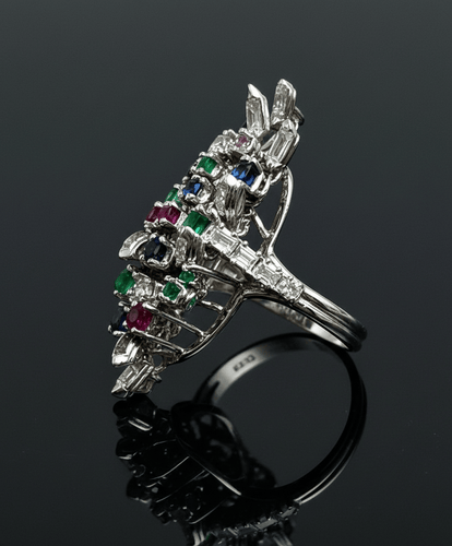 Bague I colori della vita - Bague en platine avec diamants et pierres précieuses 58 Facettes