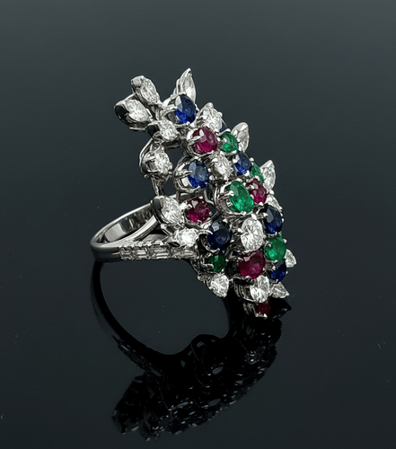 Bague I colori della vita - Bague en platine avec diamants et pierres précieuses 58 Facettes