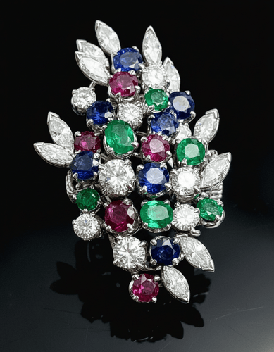 Bague I colori della vita - Bague en platine avec diamants et pierres précieuses 58 Facettes