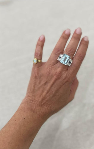 Bague 55 Bague Art déco en or 18 carats avec aigue-marine, saphirs et diamants 58 Facettes