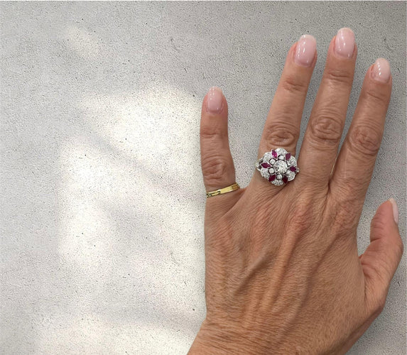 Bague 50 Bague rubis et diamants en or jaune et blanc 18k 58 Facettes