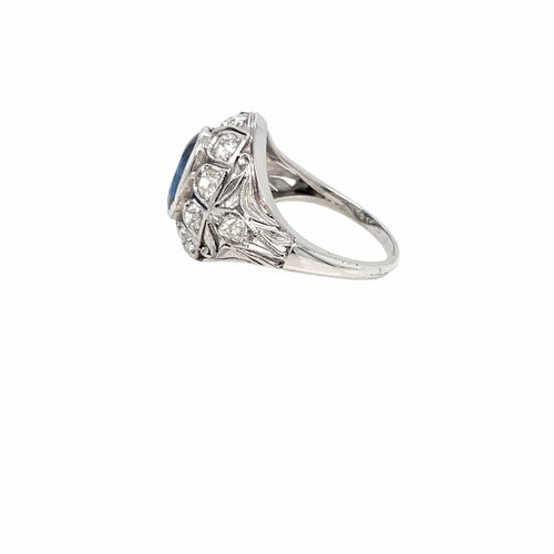 Bague 54 Bague Belle Époque en or 18k, saphir ovale 2,44 ct et diamants 58 Facettes
