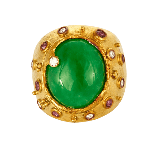 Bague 50 Bague en or jaune, jade, diamants et saphirs roses 58 Facettes DV2550-3-50-2