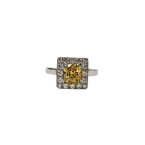 Bague 53 Bague en platine 850, diamants et saphir jaune naturels 58 Facettes CAE-RI-CSS-PLYSD
