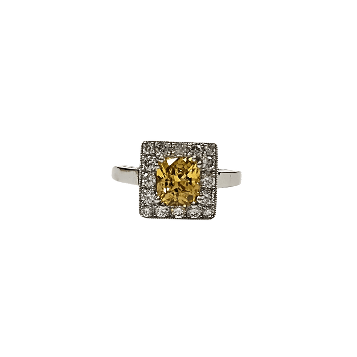 Bague 53 Bague en platine 850, diamants et saphir jaune naturels 58 Facettes CAE-RI-CSS-PLYSD