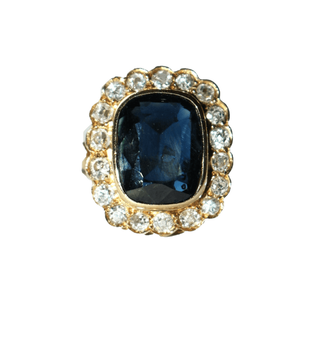 Bague Vintage Or Jaune Saphir Bleu Intense