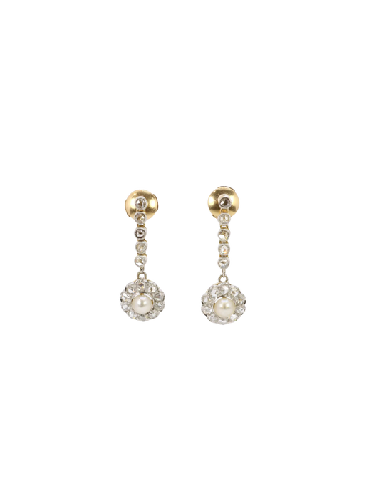 Boucles d'oreilles pendantes diamants perles