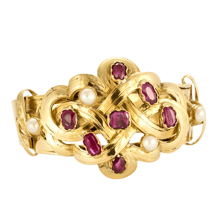 Bracelet Bracelet 1900 or jaune rubis et perles 58 Facettes LP960/13