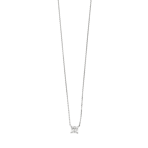 Collier Collier or blanc 18 carats sertie d'un diamant princesse 58 Facettes